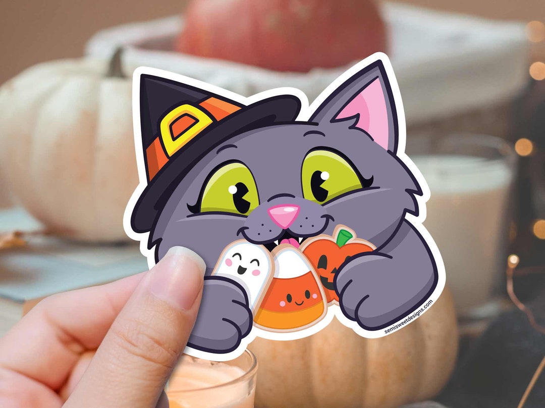 Halloween Sticker Cute Witch Sticker Cute Halloween Cat Sticker Cute ...
