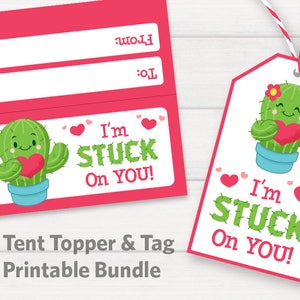 Cactus “I’m Stuck on You!” and “You Are Succulent!” Printable Valentine’s Gift Tag and Bag Topper Bundle Instant Download