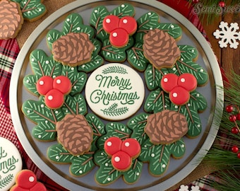 Cookie Cutter Christmas Pine Wreath with Pine Cone Cookie Platter Set Christmas Craft Teacher Christmas Gift Merry Christmas Party
