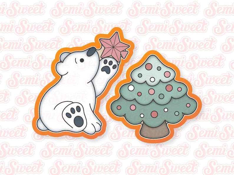 polar bear with tree cookie cutter set