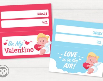Cupid “Be My Valentine”, “Happy Valentine’s Day!” and “Love is in the Air!” Printable Gift Bag Topper 4in and 5in Instant Download