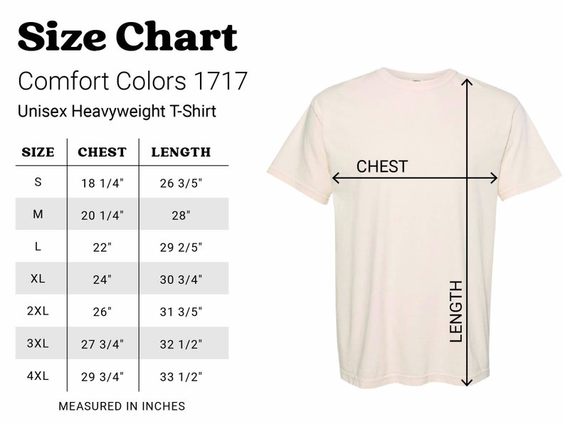 Comfort Colors size chart