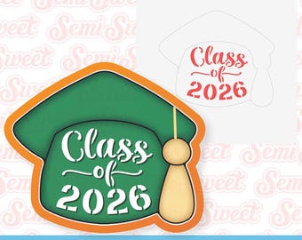 Graduation Cookie Cutter Graduation Cap Plaque Cookie Cutter & Graduation Stencil Bundle Class of 2026 Cookie Cutter