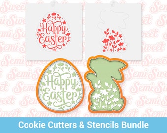 Easter Cookie Cutter Bunny Floral Easter Egg and Bunny Cookie Cutter and Easter Stencil Bundle Easter Egg Cookie Cutter