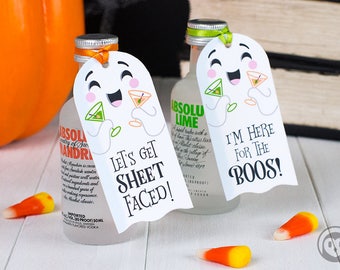 Let’s Get Sheet Faced and I’m Here for the Boos Ghost Printable Halloween Gift Tag Favor Instant Download