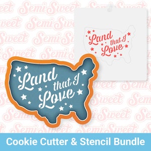 Wide USA Map & Land That I Love Stencil Cookie Cutter Bundle