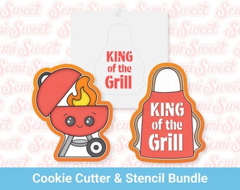 BBQ Grill & Apron Cookie Cutter and Stencil Bundle