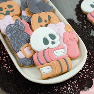 Witch Pattern Stencil used on our Witch Kit Cookie Set. Cookies are display on a plate.