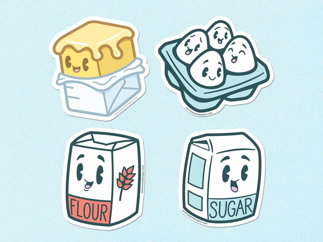4-piece Baking Ingredients Sticker Pack: Butter, Sugar, Flour, Eggs - Etsy