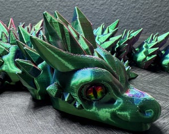 Drago articolato tricolore maestoso - 24" di lunghezza / Occhi realistici / Rosa, blu e verde