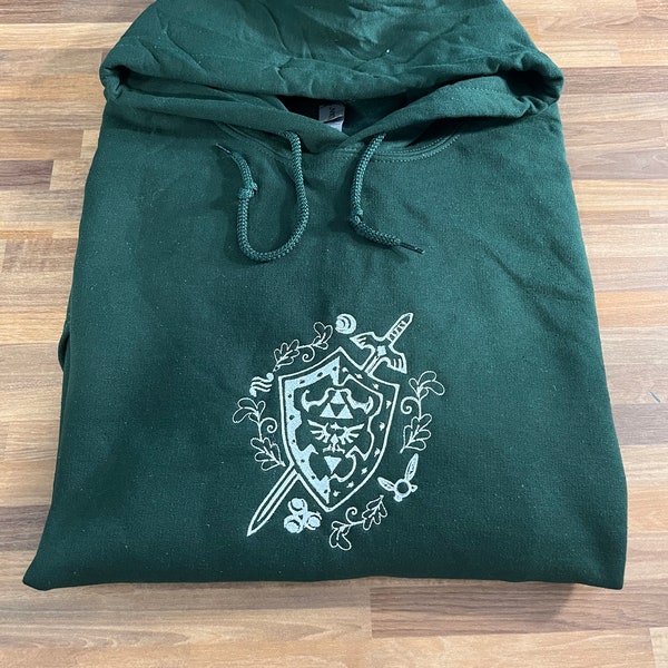 Embroidered Legend of Zelda Unisex Hoodie- Forest Green