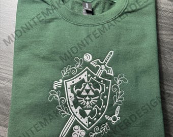 Felpa con cappuccio o girocollo unisex con spada del maestro ricamata - Verde foresta