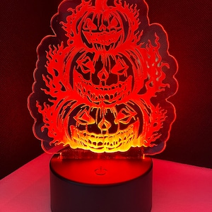 Stacked Pumpkin Halloween 3D Acrylic Nightlight - Customizable Design, Remote Control, and Spooky Ambiance