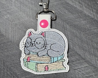 Cat with Glasses Embroidered Keychain