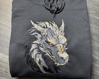 Felpa girocollo unisex con drago ricamato