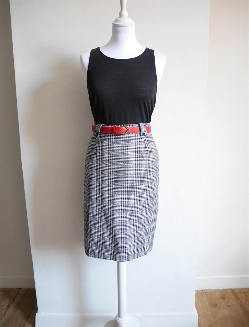 Vintage retro Pin Up chicken foot high waist skirt made in France 42 pencil Secretary 80/'s 1980 70 s 1970