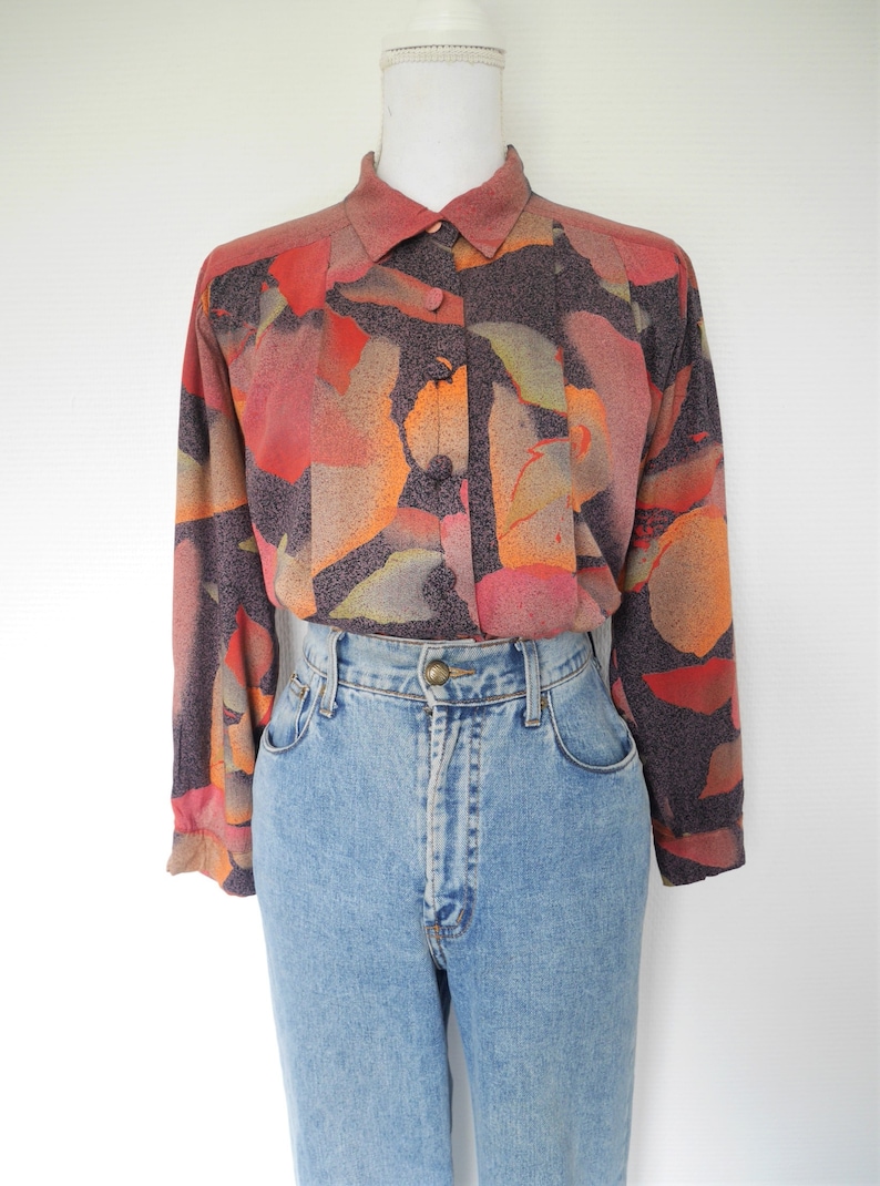 Vintage 80s 1980 1990 90s oversized long fluid pattern multicolor summer shirt