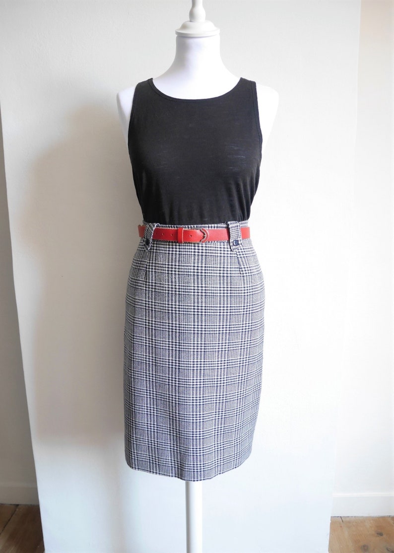 Vintage retro Pin Up chicken foot high waist skirt made in France 42 pencil Secretary 80/'s 1980 70 s 1970