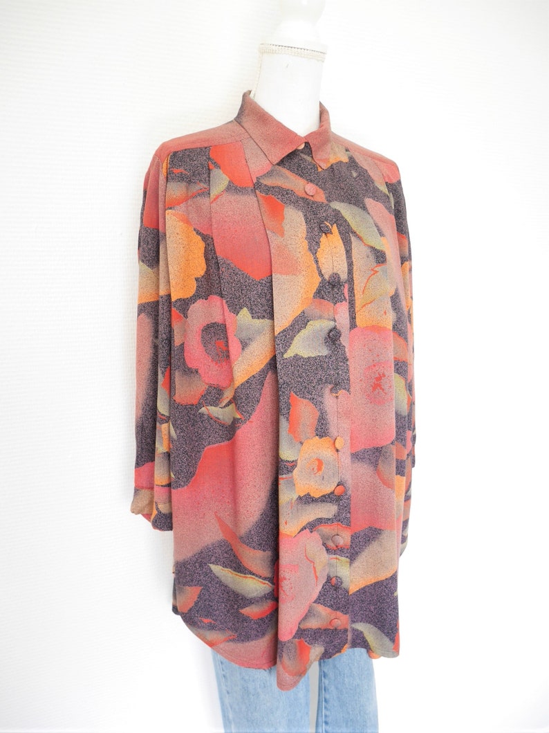 Vintage 80s 1980 1990 90s oversized long fluid pattern multicolor summer shirt