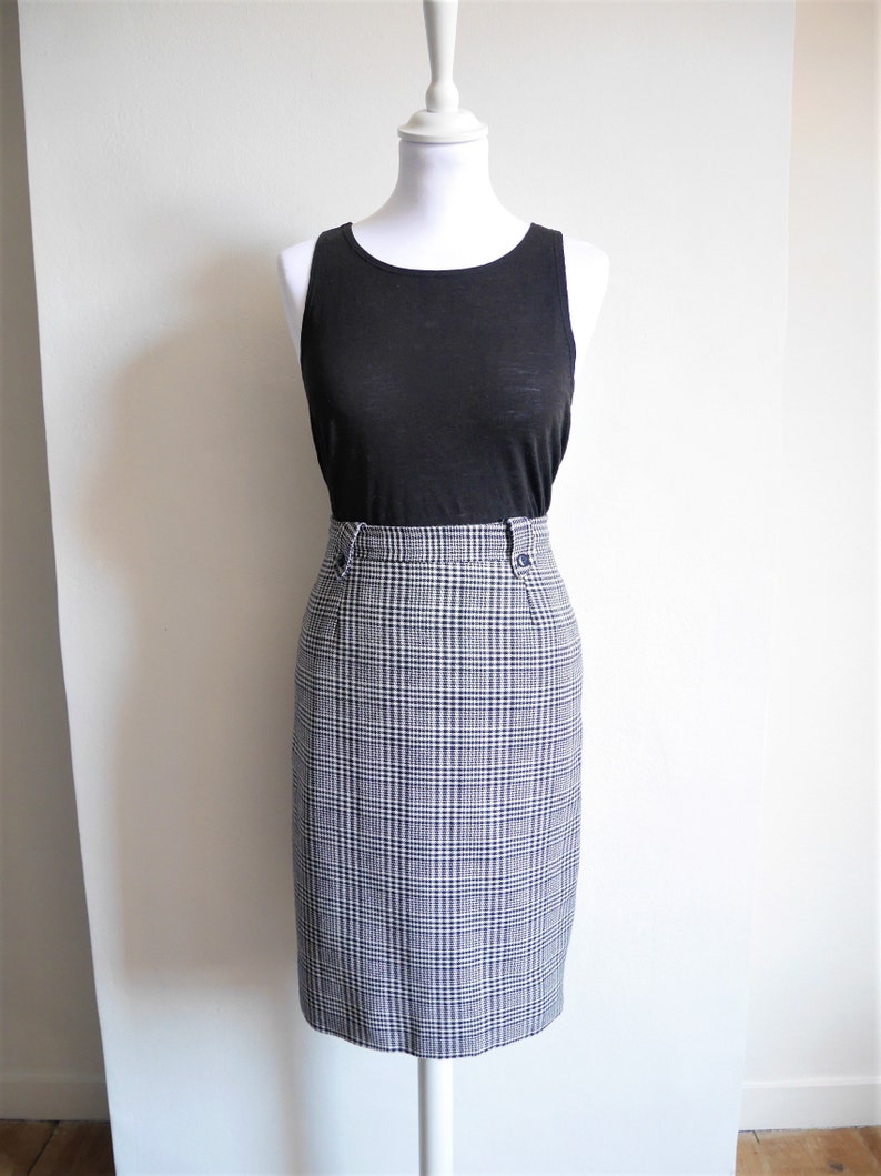 Vintage retro Pin Up chicken foot high waist skirt made in France 42 pencil Secretary 80/'s 1980 70 s 1970
