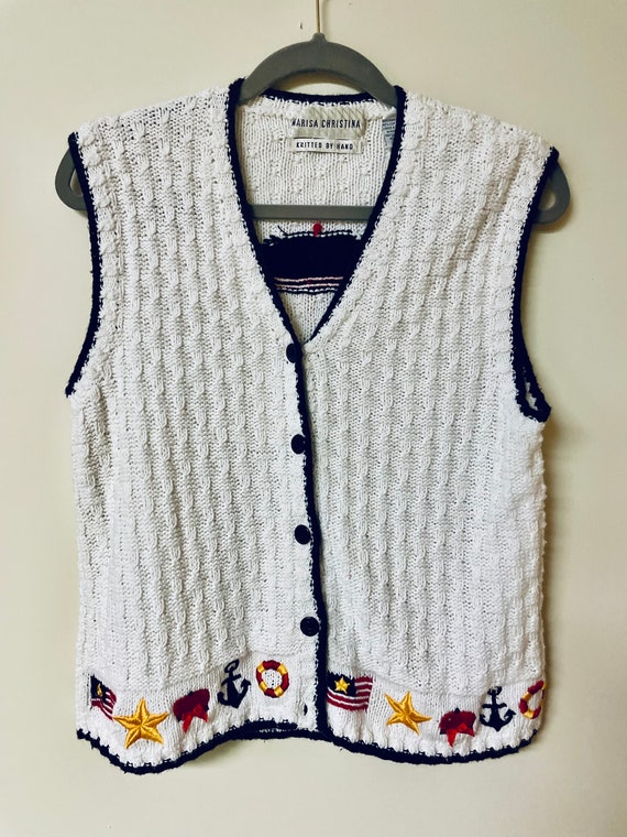 MARISA CHRISTINA - Vtg White Sailing Ocean Sweater