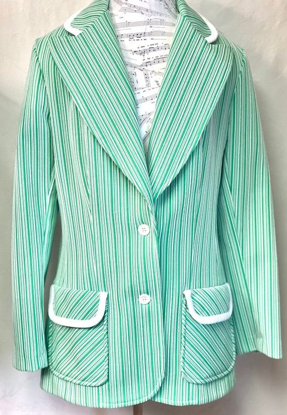 70's Striped Green and White Blazer with Wide Lape