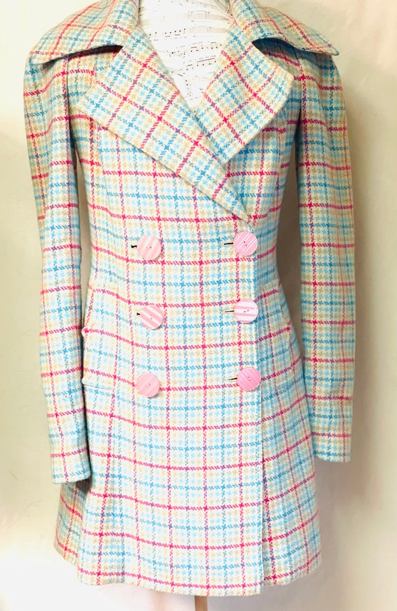 Y2K Heatherette Pink and Blue Tweed Coat - image 1