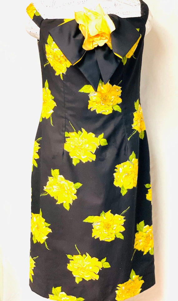 Vtg Victor Costa Yellow Rose Cocktail Dress