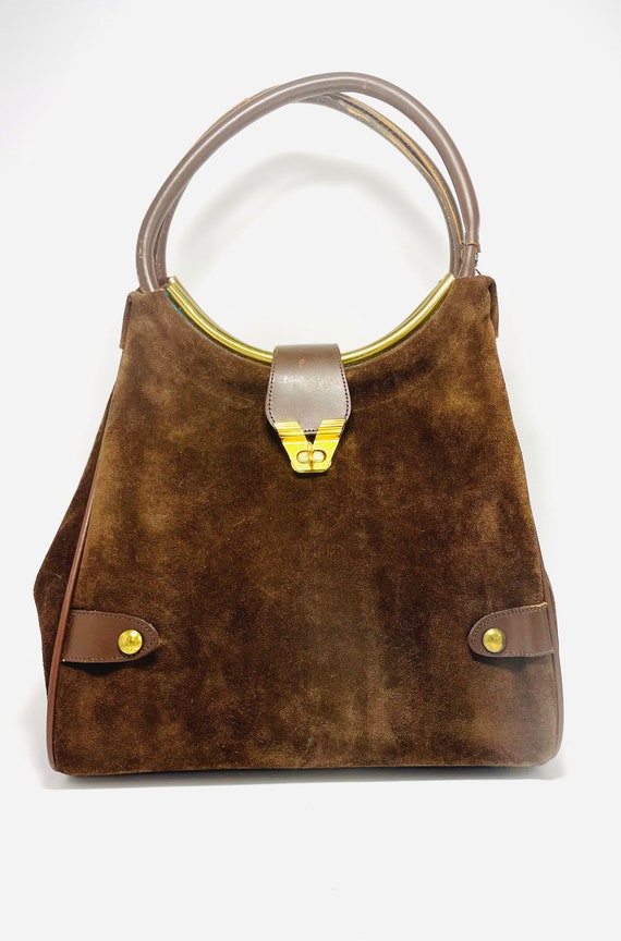 Vintage Mantessa Brown Suede Handbag, Large, Made 