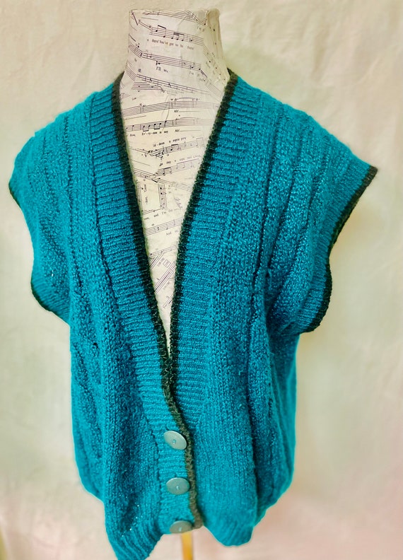 OHI Vtg Teal and Black Sweater Vest