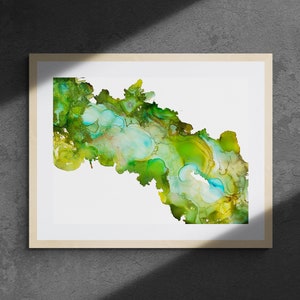 Framed Green River Art | Abstract River Art | Green and Yellow Ink Art | Abstract Green Ink Art | Abstract Green Painting Housewarming Gift
