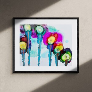 Colorful Abstract Flowers Digital Print | 9x12 Flower Painting | Colorful Ink Flowers Print