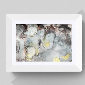 Black and Gold Small Ink Art | White Framed Black and Gold Ink Art | White Framed Ink Art | Abstract Black and Gold Ink Art