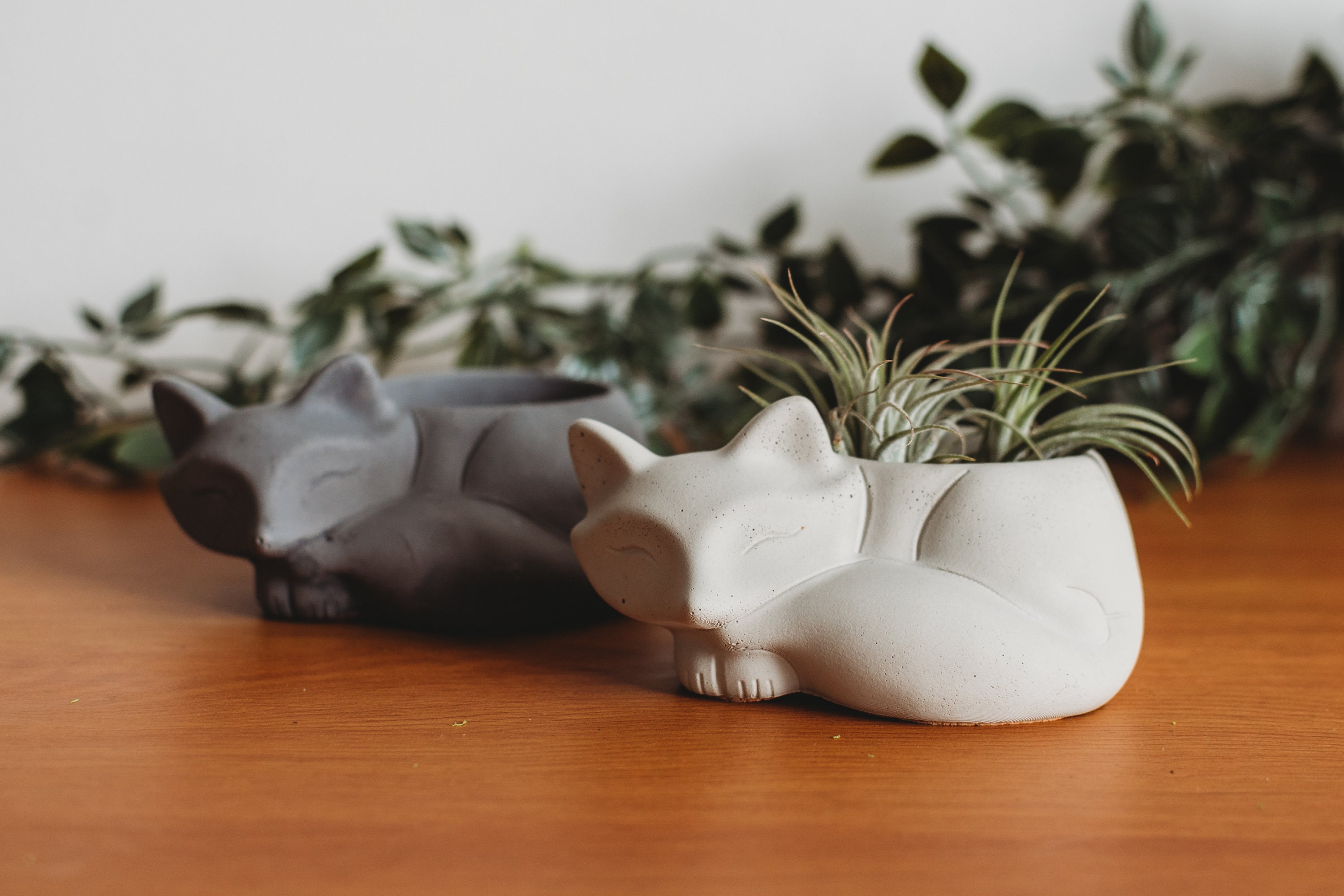 Handmade Sleeping Fox Concrete Planter: Desk Decor - Etsy