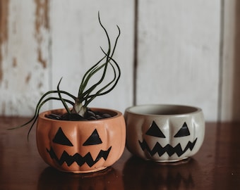 Handmade Jack O'Lantern Container | Halloween Concrete Decor | Jack O'Lantern Planter