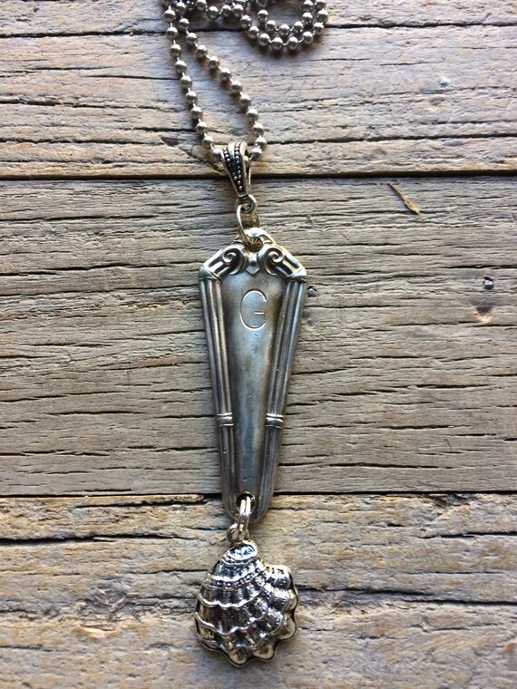 Repurposed art nouveau Vintage Hand crafted Silverplate Spoon Handle~ Necklace Pendant initial N