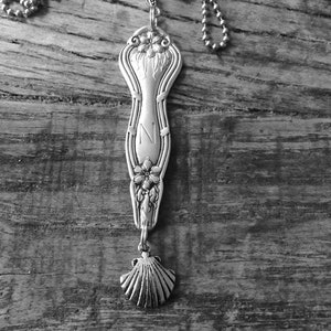 Repurposed  art nouveau Vintage Hand crafted Silverplate Spoon Handle~ Necklace Pendant initial N with seashell