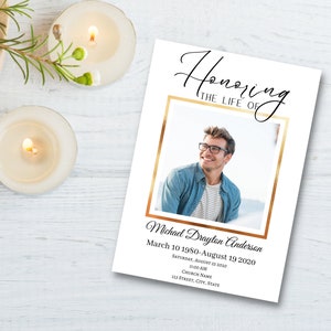 Gold Frame Funeral Program Template | Memorial Program Template | Funeral Program Template for Male | Obituary Template for Male | F120