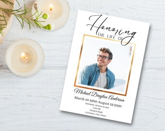 Gold Frame Funeral Program Template | Memorial Program Template | Funeral Program Template for Male | Obituary Template for Male | F120