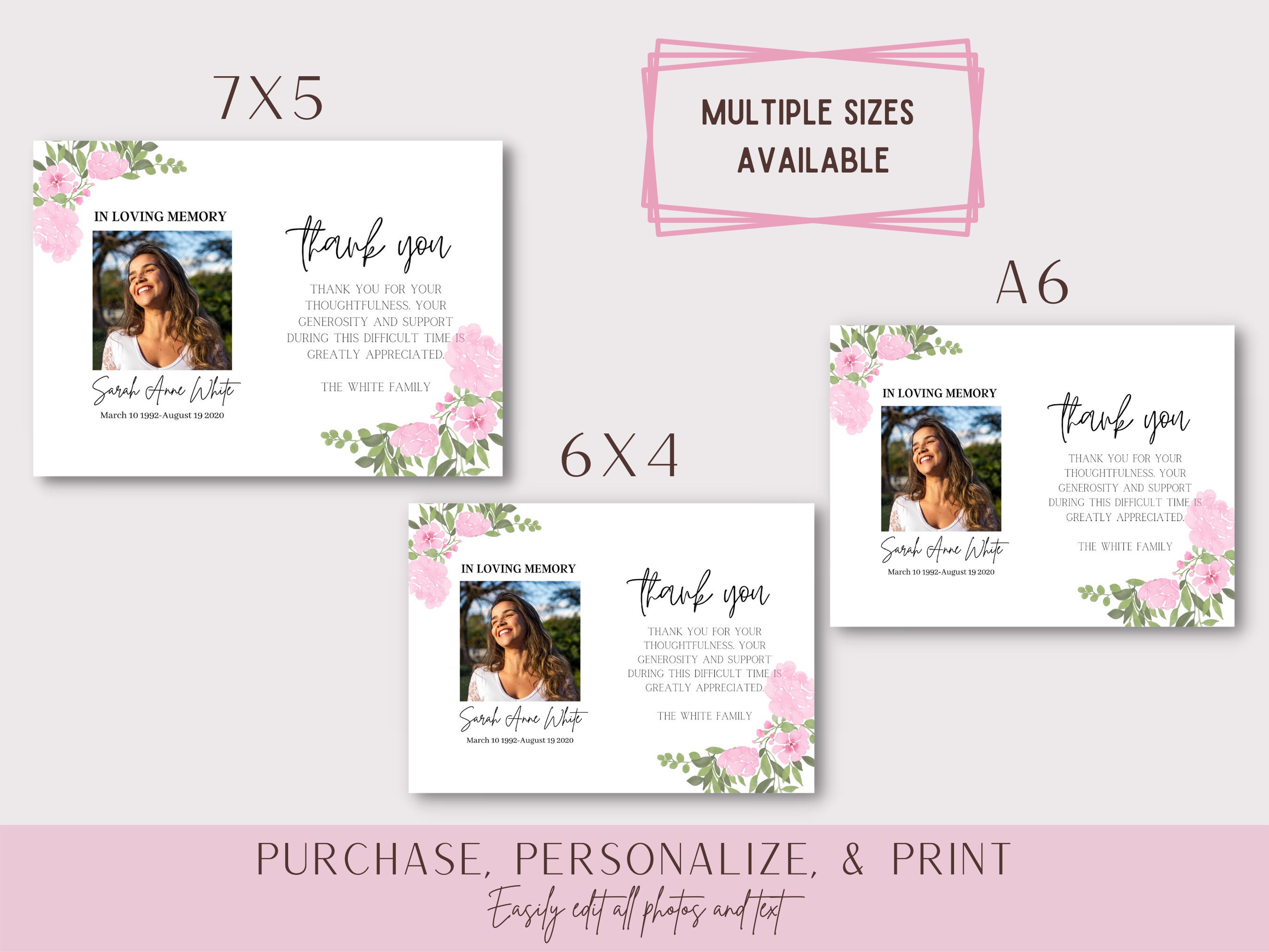 Floral Funeral Thank You Card Template | Printable Thank You Card ...