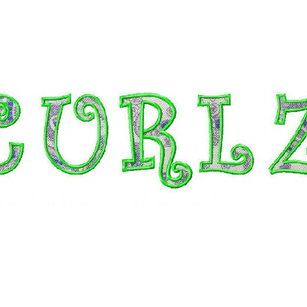 Curlz Font Applique Embroidery file 4x4 hoop PES file instant download