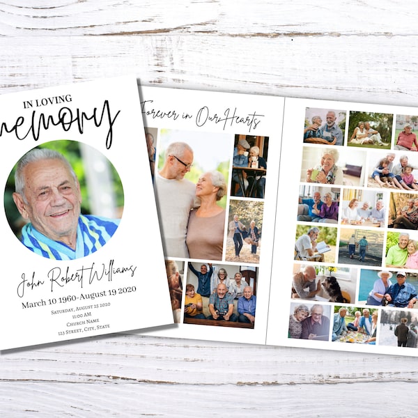 6 Page Funeral Program Template | Memorial Program Template | Funeral Program Template for Man | Obituary Template for Woman | F100