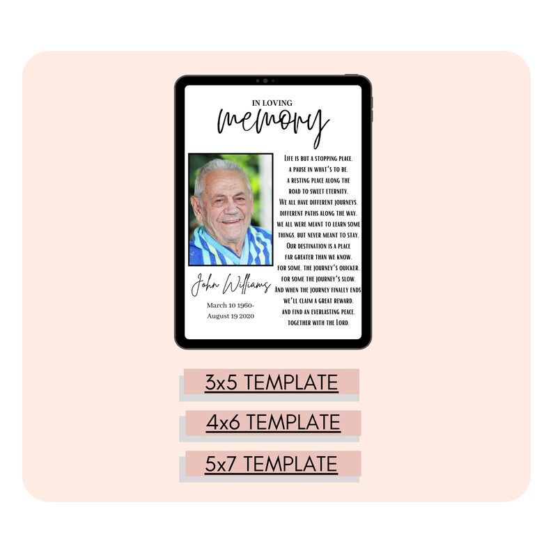 Funeral Keepsake Template Prayer Card Template Funeral Etsy Australia