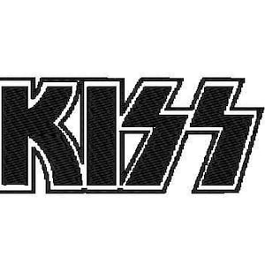 May include: Black and white logo of the band KISS. The logo is stylized with the letters K, I, S, and S in a bold, blocky font.