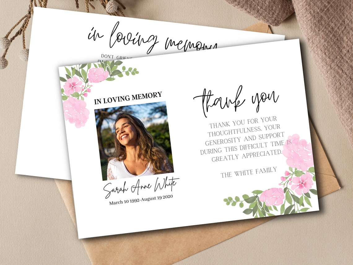 Floral Funeral Thank You Card Template | Printable Thank You Card ...