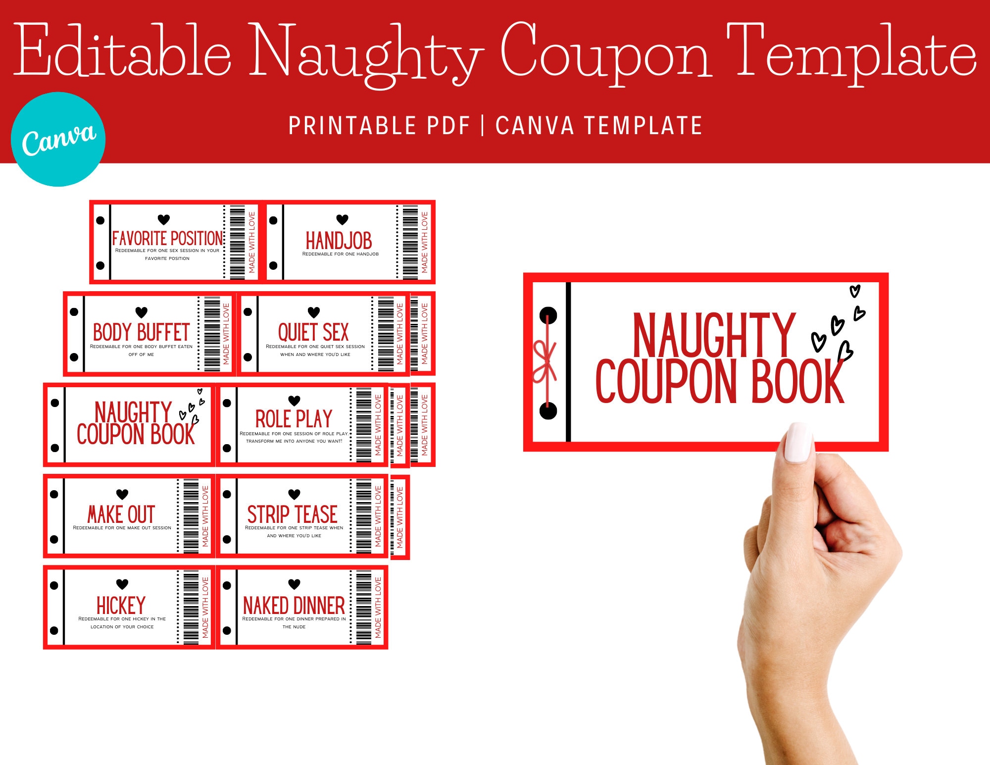 Printable and Editable Naughty Coupon Book for Him Coupon Book image