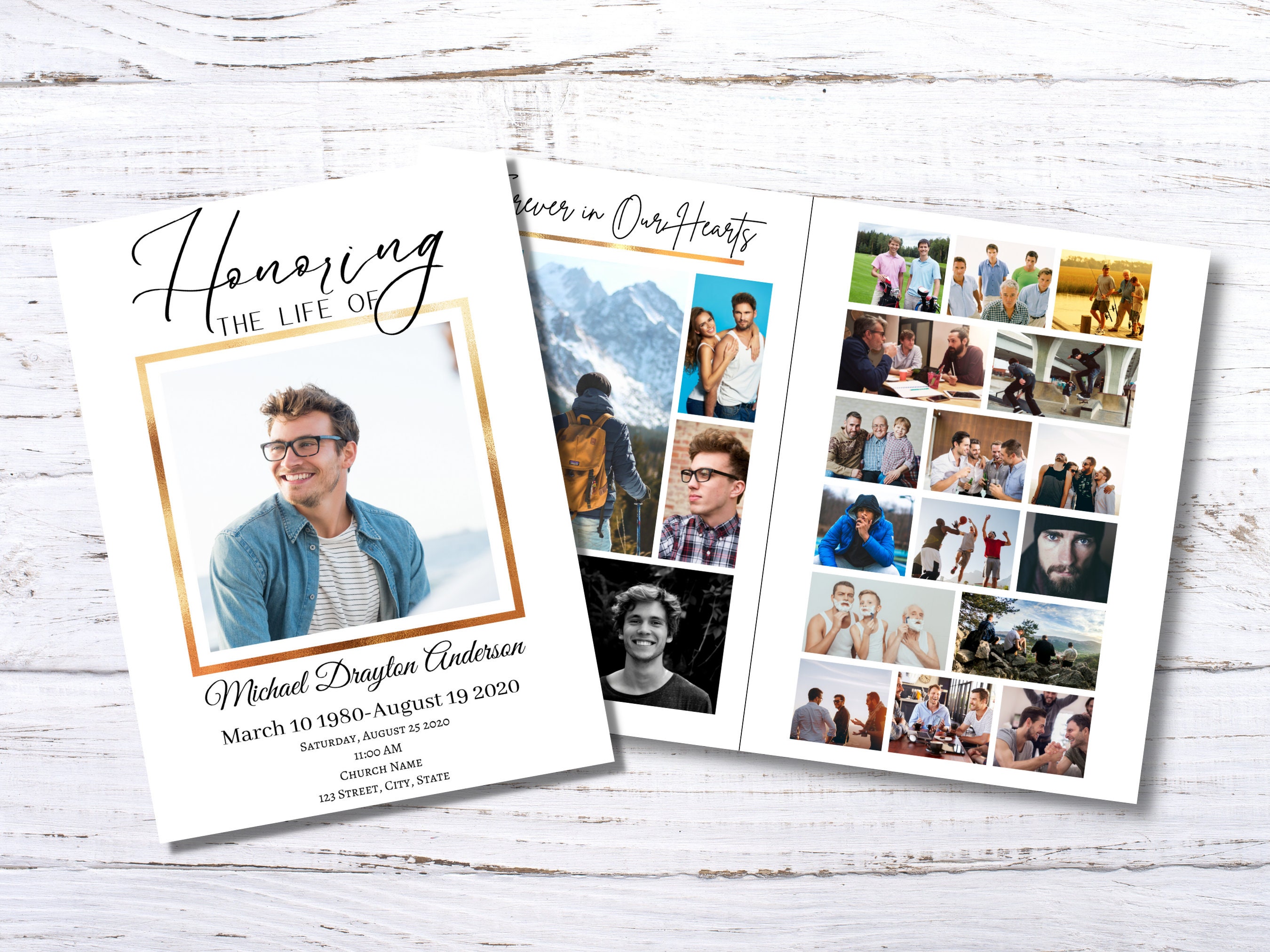 6 Page Funeral Program Template | Celebration of Life | Memorial Program | Funeral for Male | Editable Program | Obituary Template | F120