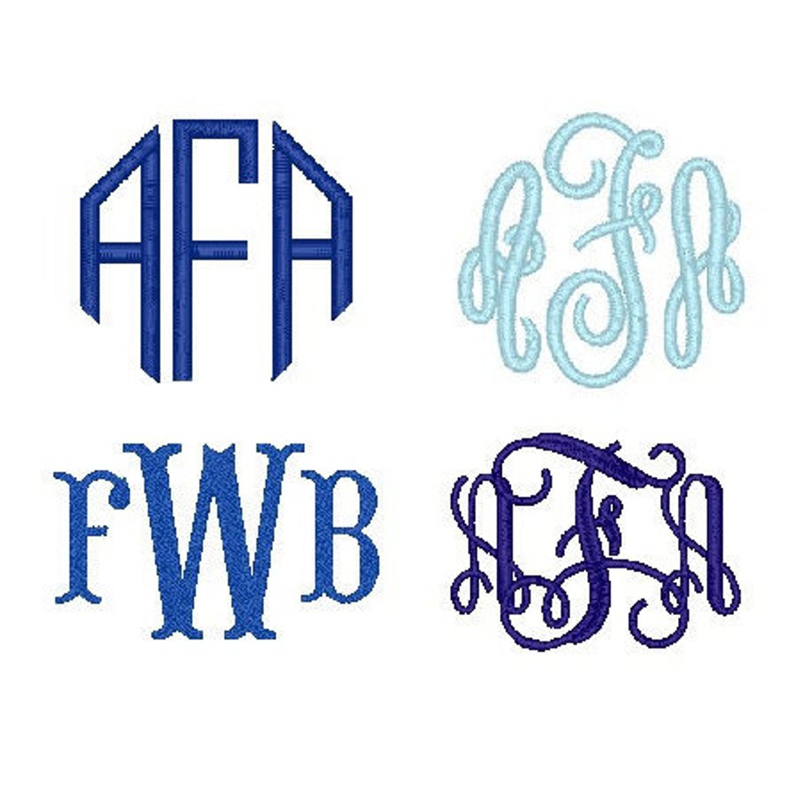 Monogram Embroidery Fonts 4 Pack Script Circle Block Fishtail Etsy