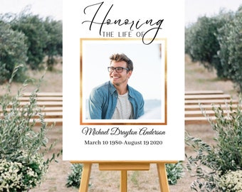 Celebration of Life Template | Memorial Sign Template | Funeral Welcome Sign | Funeral for Male | Editable Poster Template | F120