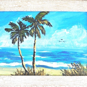 Florida Highwaymen Style Palm Tree Painting: Tropical Seascape Art